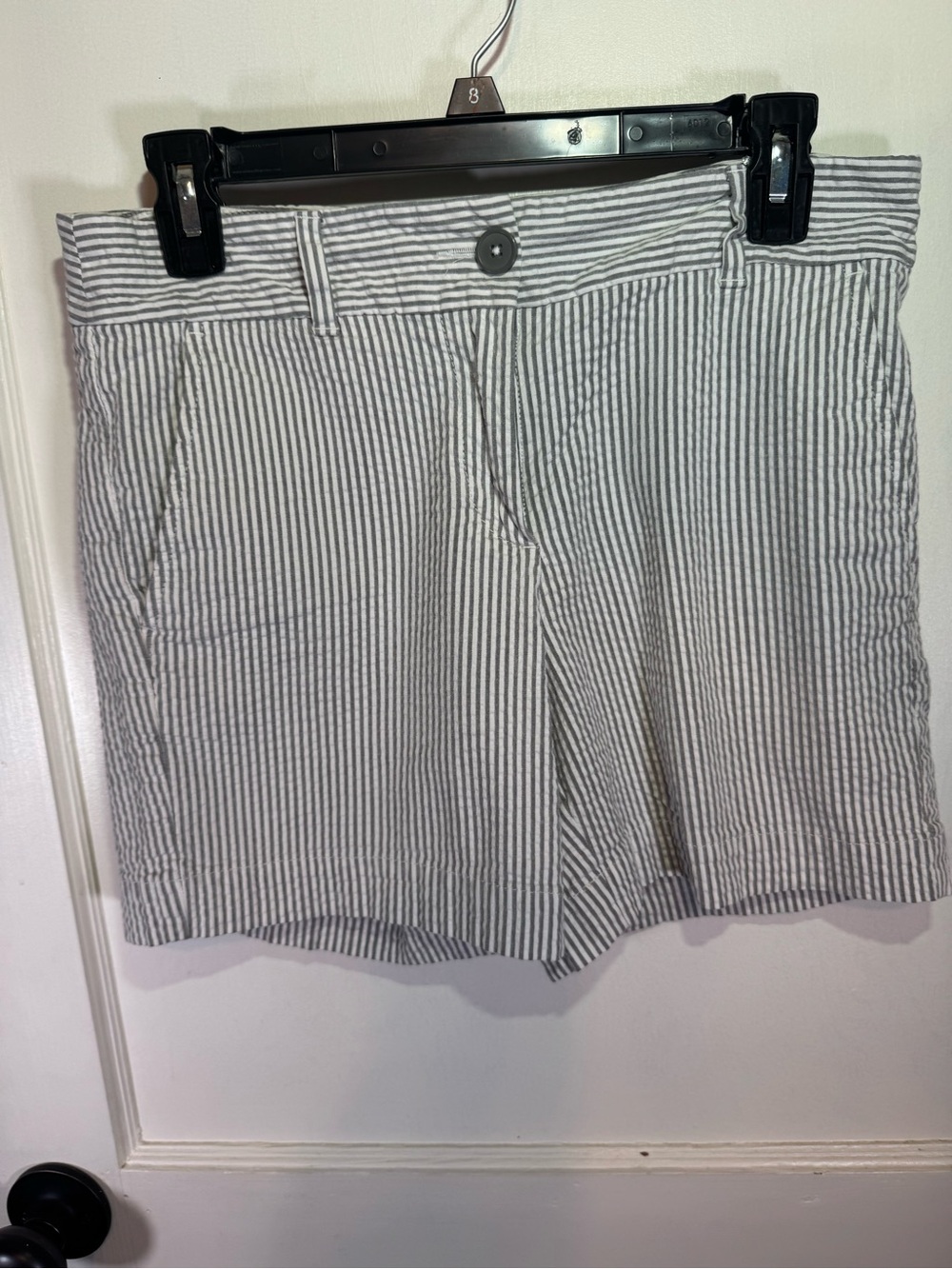 LOFT Gray and White Striped Bermuda Shorts